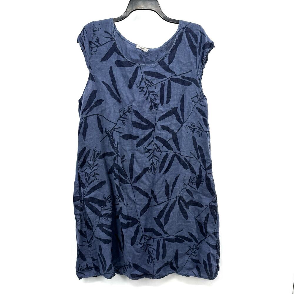 Longo Larno Navy Blue Linen Shift Dress Size 1X Made in Italy